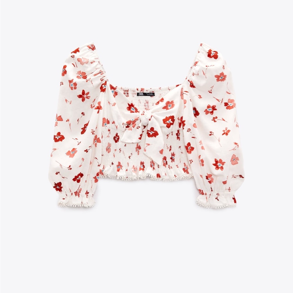 Zara Floral Blouse with Puff Sleeves Size Medium - Picture 7 of 16